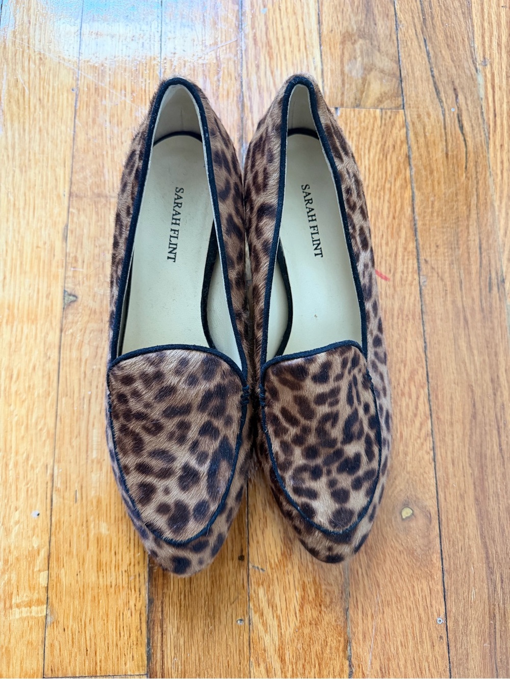 Sarah Flint Leopard-Pattern Slip-On Loafers Handmade in Italy Size 37 (6.5)
